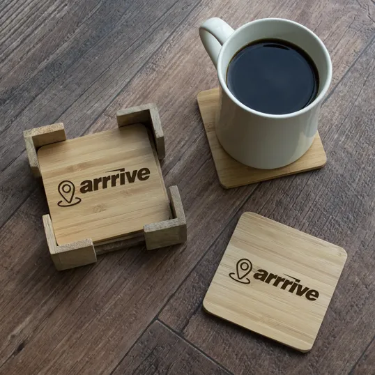Bamboo Coasters: 4-Piece Square Set with Stand