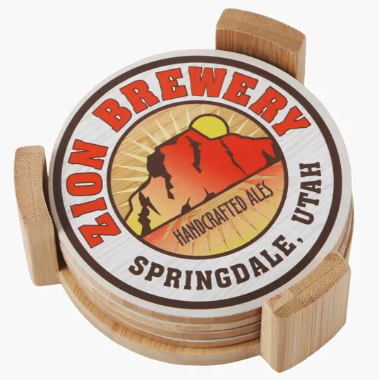 Bamboo Coasters: 4 Piece Round Set with Wood Stand