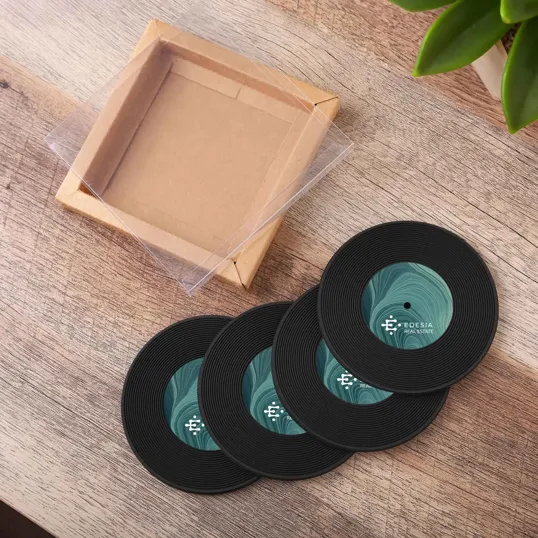 4 Piece Record Coaster Set in Kraft Gift Box