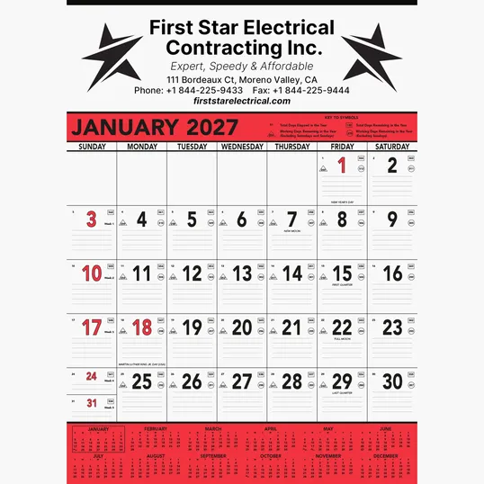 Commercial Contractor Calendar: Red & Black 2027