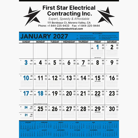 Commercial Contractor Calendar: Blue & Black 2027