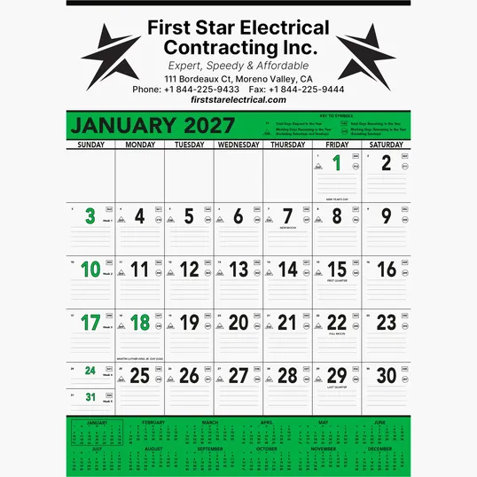 Commercial Contractor Calendar, Green & Black 2027