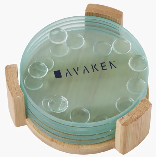 Beacon Round Glass Coasters, 5 Piece Set with Wood Stand