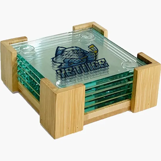 Beacon Square Glass Coasters, 5 Piece Set with Wood Stand