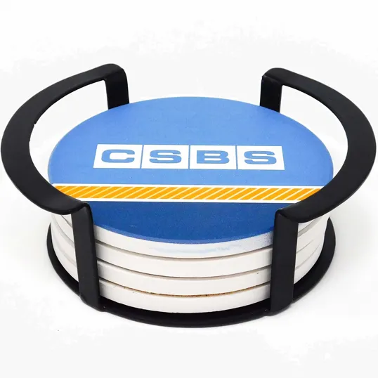 Beacon Round Ceramic Coaster Set with Black Metal Stand