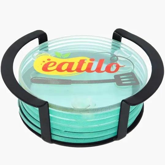 Beacon Round Glass Coasters, 6-Piece Set with Metal Stand