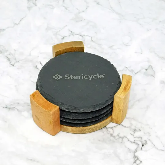 Beacon Slate Coaster Set with Wood Stand, 4-Piece