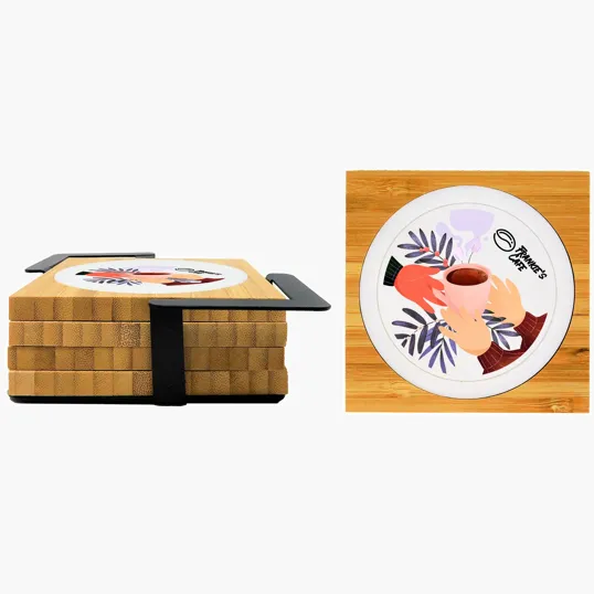 Spectrum Bamboo Coaster Set with Metal Stand