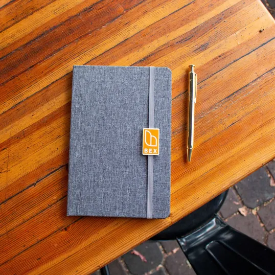 Heathered Fabric-Cover Notebook with Elastic Closure