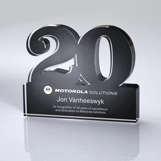 Freestanding 20 Year Anniversary Award, Lucite Acrylic