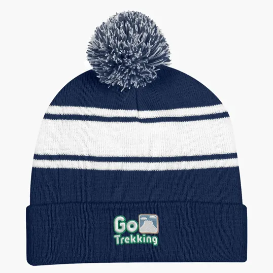 Two-Tone Knit Pom Beanie With Cuff — view 6