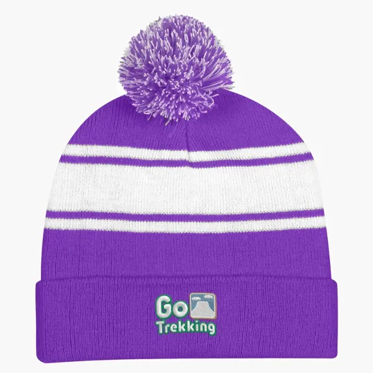Two-Tone Knit Pom Beanie With Cuff — view 7