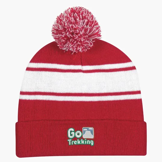 Two-Tone Knit Pom Beanie With Cuff — view 8