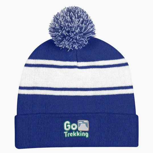 Two-Tone Knit Pom Beanie With Cuff — view 9