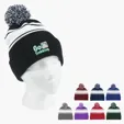 Two-Tone Knit Pom Beanie With Cuff