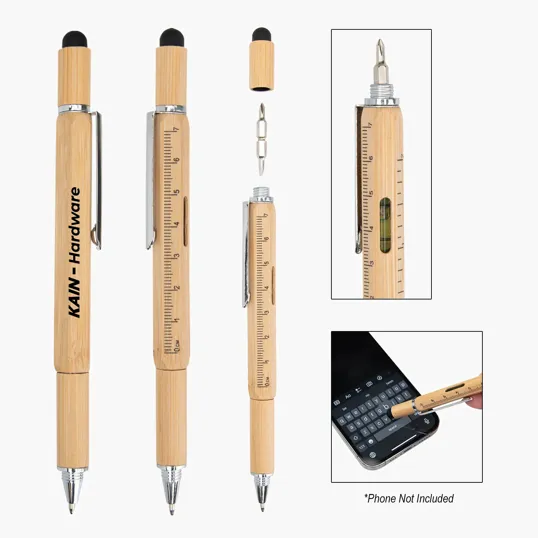 Bamboo Multi-Function Tool Pen with Stylus