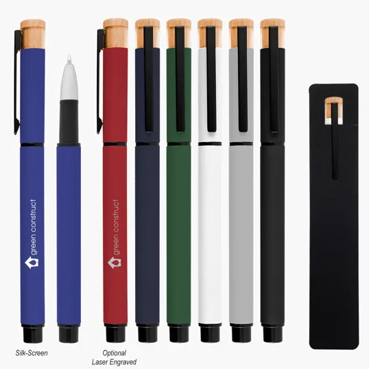 Ronan Recycled Aluminum Gel Pen with Bamboo Accent — view 8