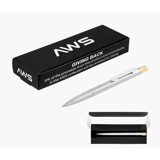 AWS Recycled Stainless Steel Pen with Bamboo Plunger