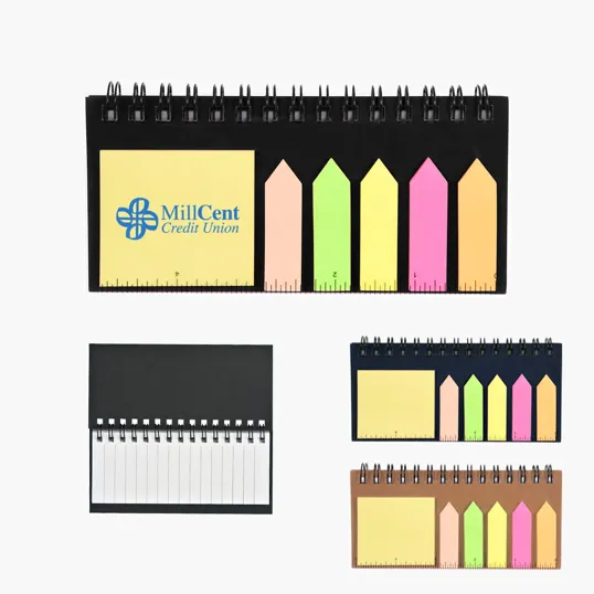 Multi-Use Desk Set with Sticky Notes, Flags, Ruler, and Notebook
