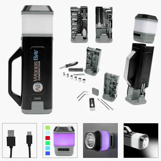 24-Piece Tool Set with Rechargeable LED Light