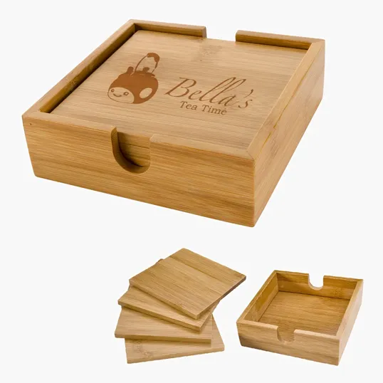 Bamboo Coaster Set, 4" Square — view 2