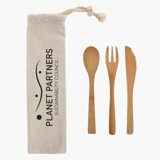 Bamboo Utensil Set in Travel Pouch — view 3