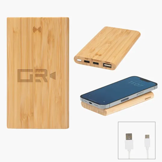 Bamboo Power Bank & 10W Wireless Charger, 5000 mAh