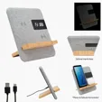 Fabric & Bamboo Wireless Charger With Digital Clock — view 2