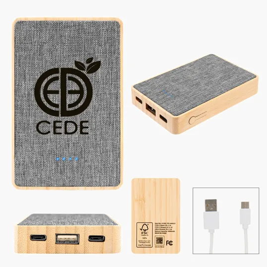 5000 mAh Bamboo & Recycled Fabric Power Bank