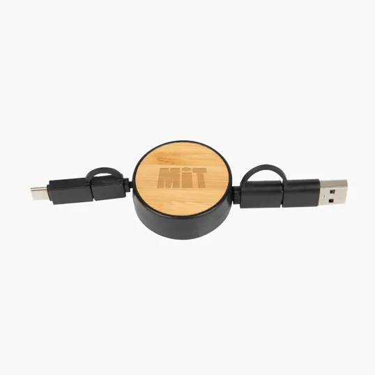 Bamboo Retractable 3-in-1 Charging Cable, 30"