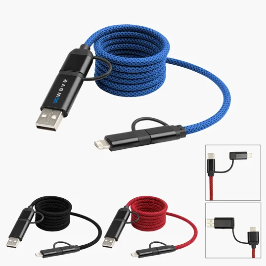 Magnetic Fast Charge Cable with Apple 8-Pin, Micro-USB, and Type-C Outputs