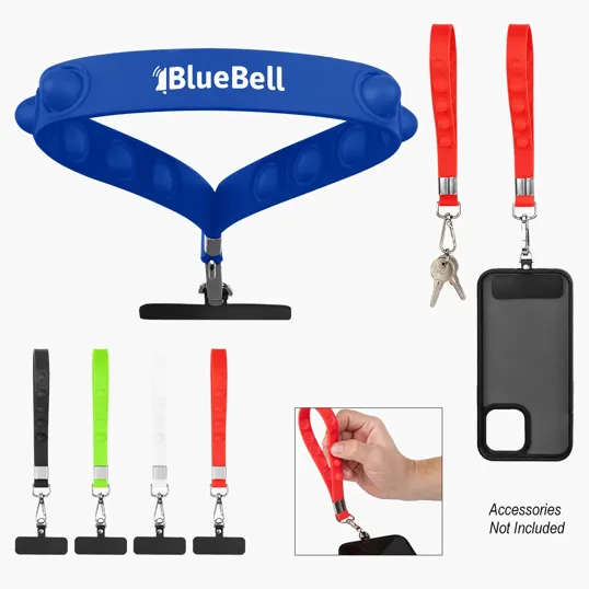 Push Pop Phone Tether Wristlet with Silicone Bubble Fidget