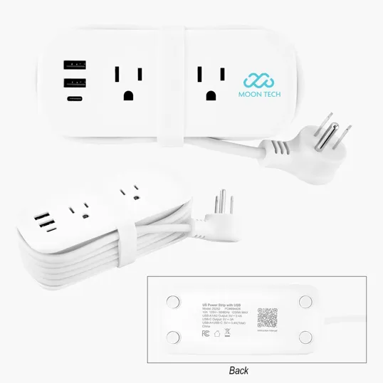 Compact Multi-Outlet Power Strip with USB-C and USB-A Ports