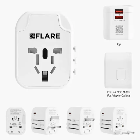 International Travel Adapter with USB-A and USB-C