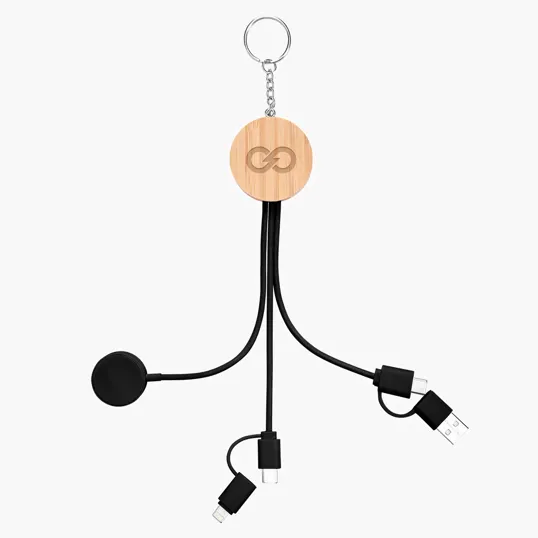 10W Bamboo Multi-Charging Cables Keyring With Watch Dock — view 2
