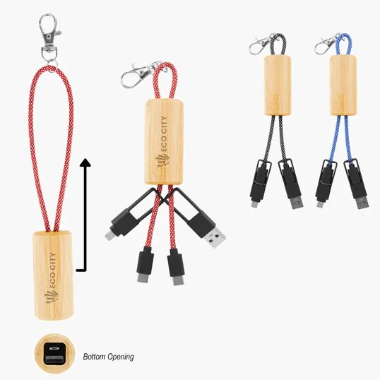 Bamboo Slider Multi-Charging Cable with USB-A and Type-C Inputs