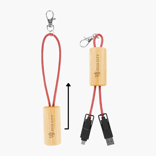 Bamboo Slider Multi-Charging Cable with USB-A and Type-C Inputs — view 3