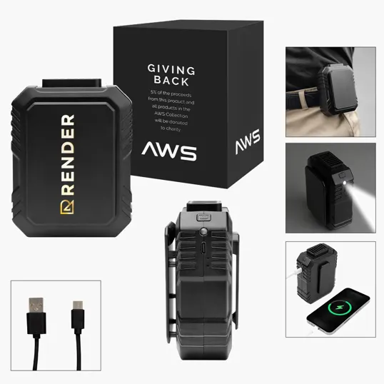 AWS UL Listed 5,000 mAh Power Bank and Fan With Clip