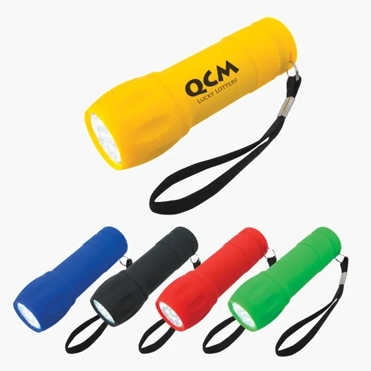 Rubberized Torch Light With Strap, 9 LED