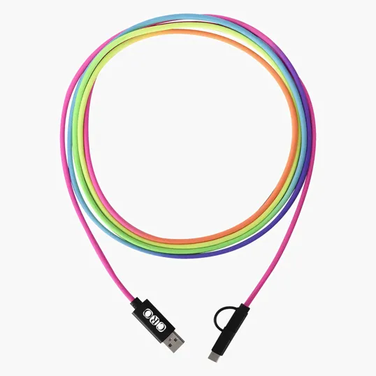 Rainbow Braided Charging Cable, 10 Ft. 3-In-1