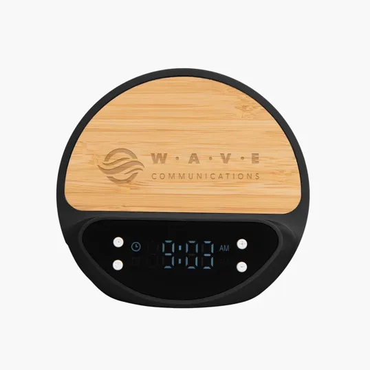 10W Bamboo Wireless Charger With Digital Clock — view 2