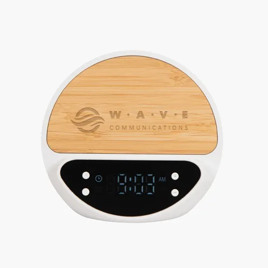 10W Bamboo Wireless Charger With Digital Clock — view 3