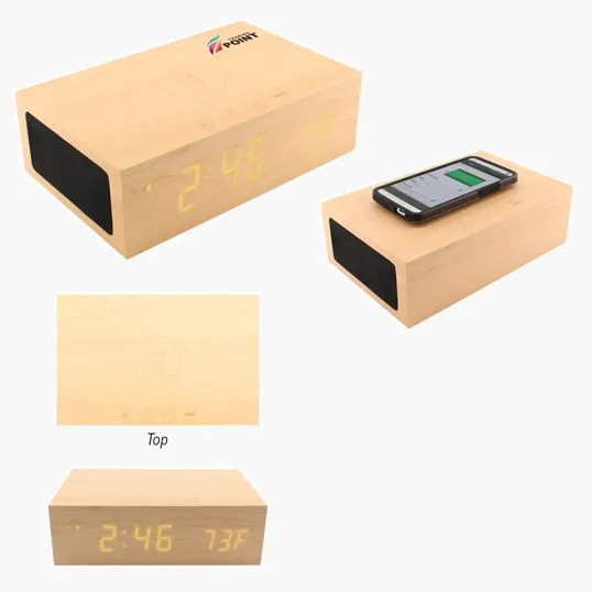 BlueSequoia Alarm Clock with Qi Charging Station and Wireless Speaker