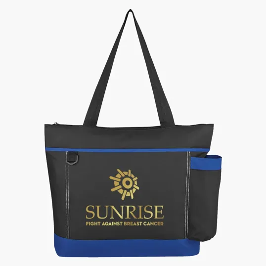 Journey Tote Bag with Zippered Top and Bottle Pocket
