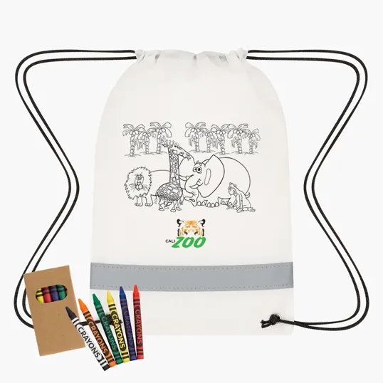 Lil' Bit Reflective Coloring Drawstring Bag With Crayons