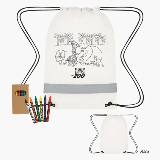 Lil' Bit Reflective Coloring Drawstring Bag With Crayons — view 2