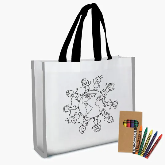 Reflective Non-Woven Coloring Tote Bag with Crayons — view 2