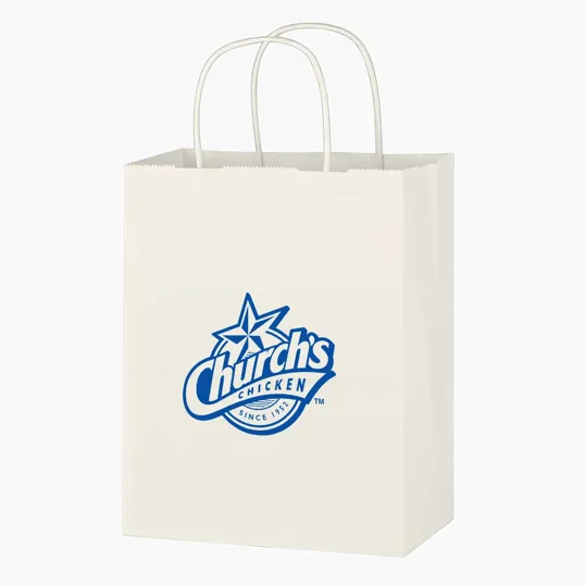 Kraft Paper White Shopping Bag, 8" x 10-1/4"