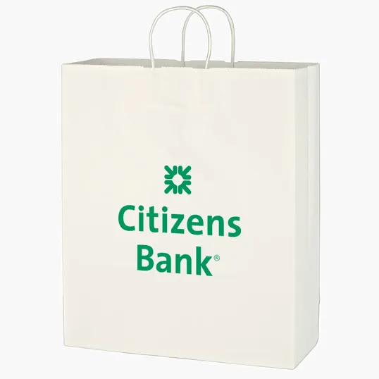 Kraft Paper White Shopping Bag, 16" x 19" — view 2