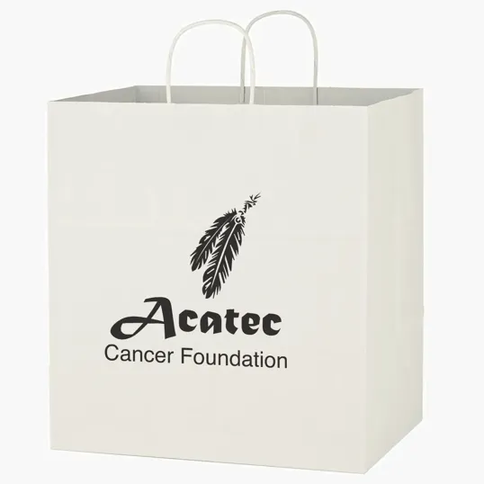Kraft Paper White Shopping Bag, 14" x 15"